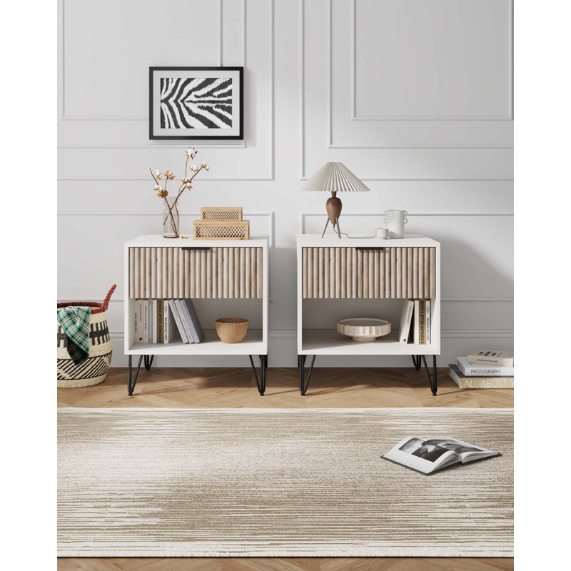Table de chevet cannelée moderne à 1 tiroir l 20 po Dumbo, Bleu minuit