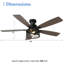 Ventilateur de plafond encastré industriel noir de 52 pouces avec kit d'éclairage et télécommande, moteur CC réversible à 6 vitesses, profil bas