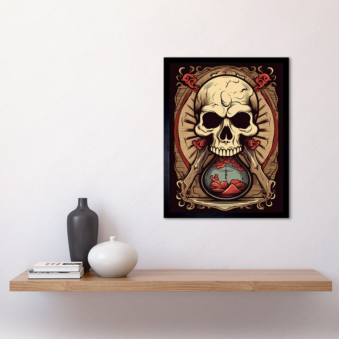 Anitra Hourglass Skull Old School USA Tattoo Ink Body Americana 50s - Single Picture Frame Print