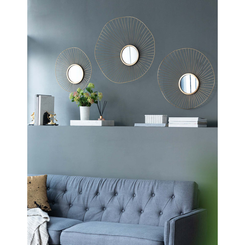 Set Of 3 Abstract Designed Wall Decor Mirror