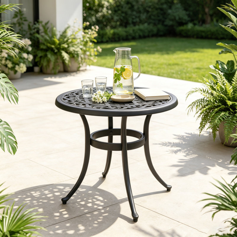 24 po, table d'appoint d'extérieur en fonte d'aluminium pour l'extérieur, porche, balcon, patio, noir