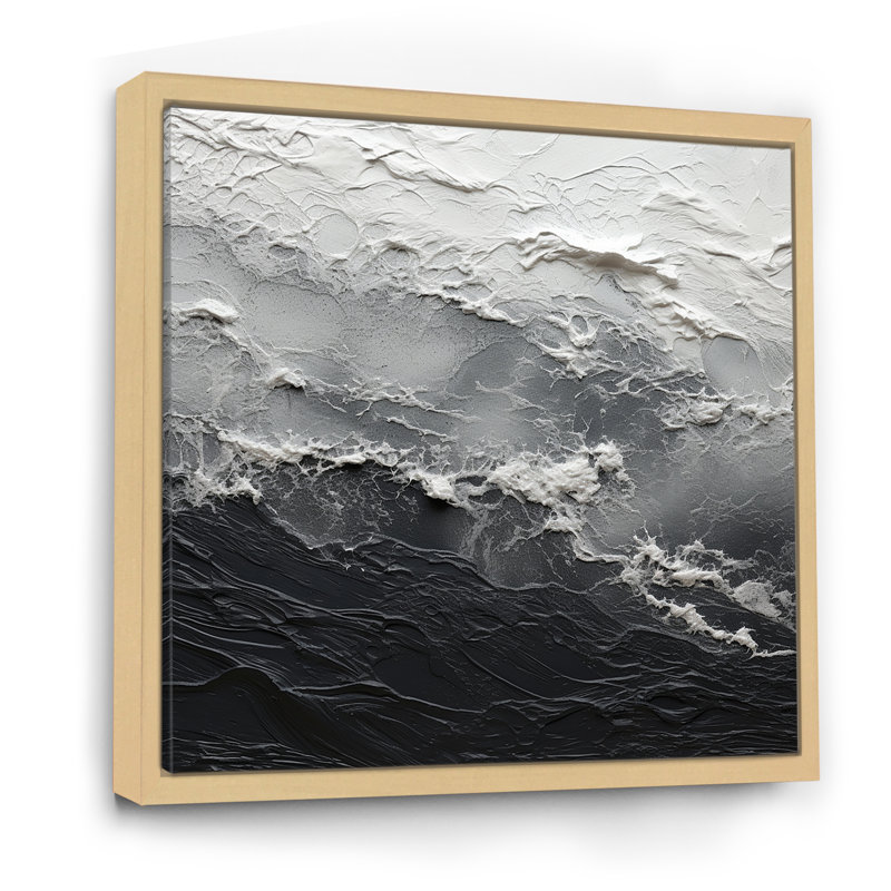 Minimalisme, peinture en noir et blanc, art mural abstrait, salon, H 36 po x l 36 po x P 1,5 po, Cadre naturel flottant
