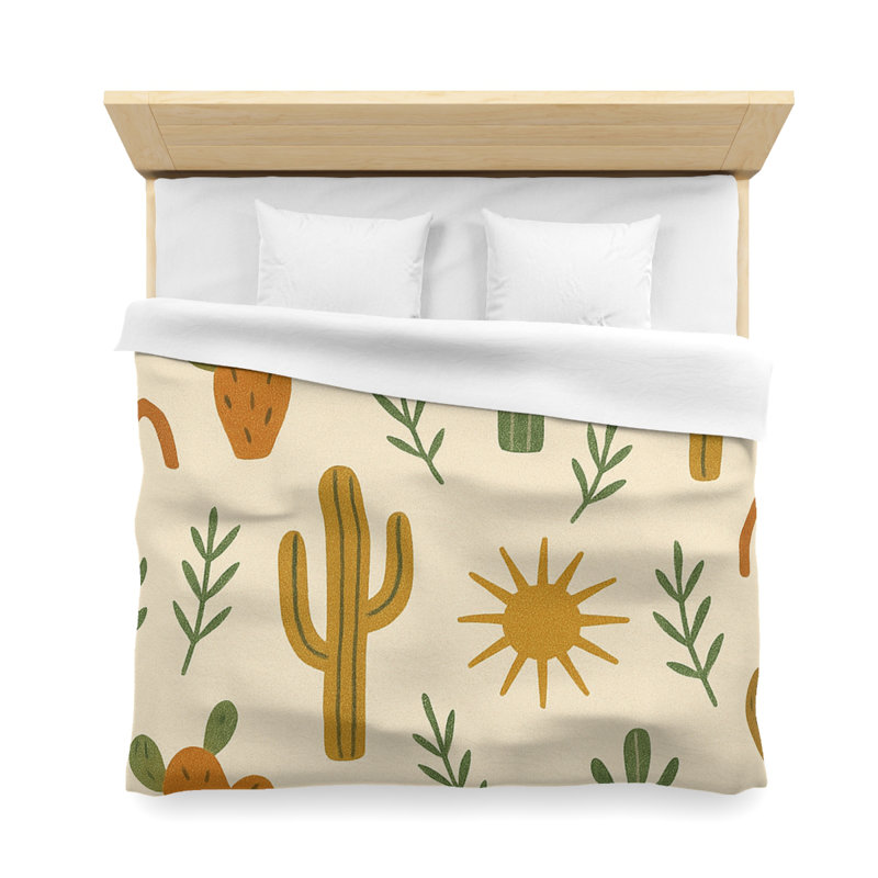 Microfiber Duvet Cover Boho Style, Design 23, Orange/Yellow/Green/White, King Duvet Cover