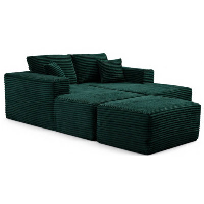 73.4" Modern Corduroy 2-Seater Recliner Sofa, Upholstered Lounge Sofa Bed with Ottoman