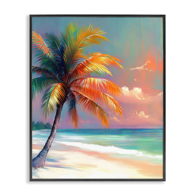 Giclée encadrée de palmier couché au coucher du soleil, design par LSR Design Studio, 20" H x 16" W