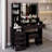 41 Inch Large Bedside Cabinet Vanity Table with Cushioned Stool, LED Mirror, 3-Color Switch, Multi-Layer Storage, Ideal for Spacious Rooms-447726173