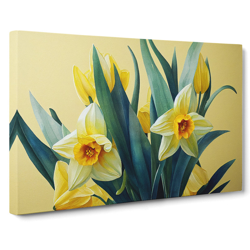 Contoured Daffodil Flowers - Wrapped Canvas Painting, 50cm H x 76cm W x 3cm D