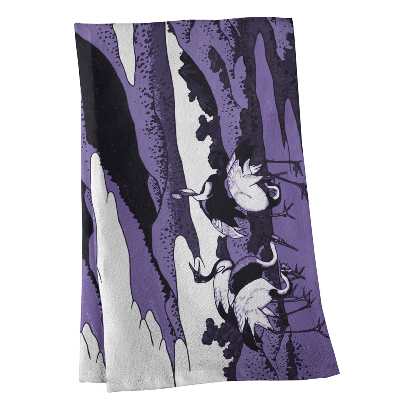 Serviette de thé japonaise grues, Bleu, Sergé de coton