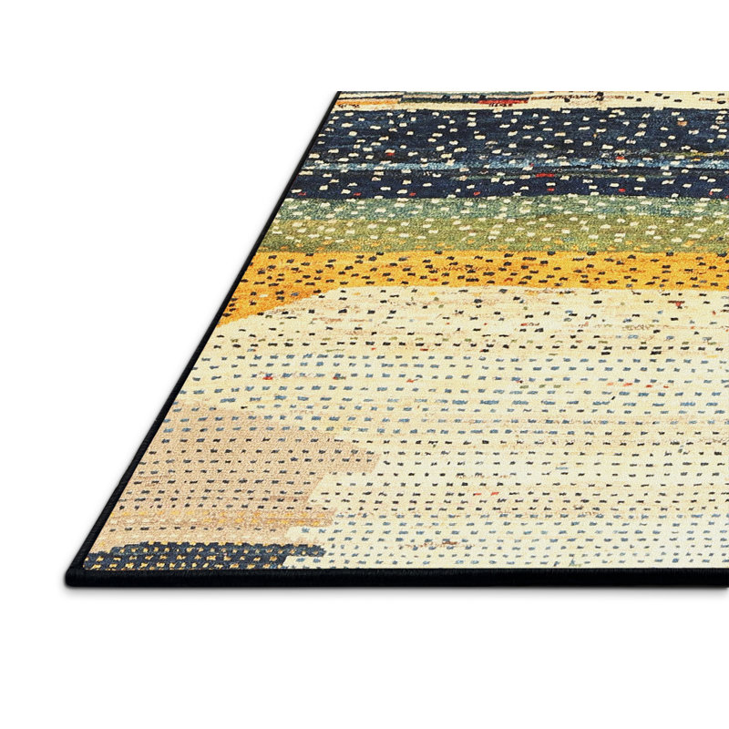 Tapis abstrait vert / beige Warre, Rectangle 4 pi x 6 pi