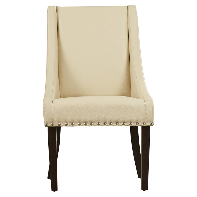 Daddario 49.02cm H Linen Upholstered Side Chair, Faux Leather - Cream