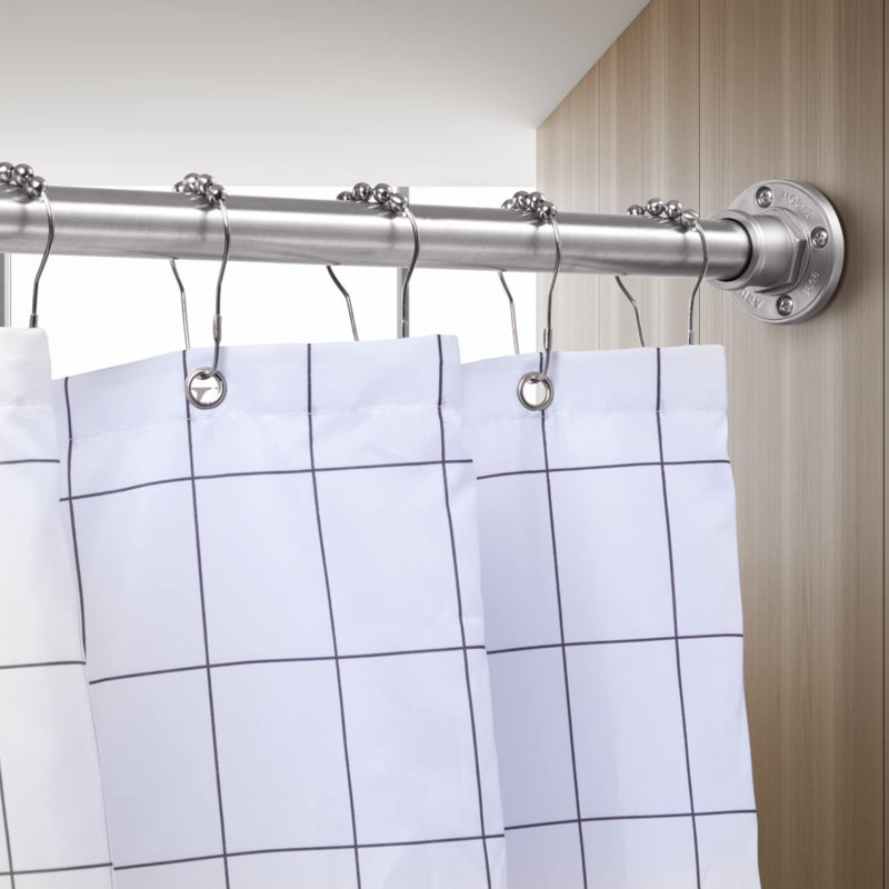 Tringle à rideau de douche industrielle - tension 2 en 1 et fixation par vis, acier inoxydable 304 antirouille, finition nickel brossé, tringle réglable robuste