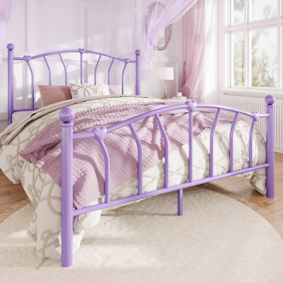 Metal Platform Bed Frame With Headboard And Footboard，Heart & Ball Finials，No Box Spring Needed,12.6" Under-Bed Storage，Easy Assembly