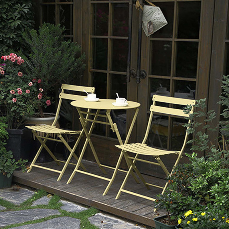 Ensemble bistro 3 pièces de table ronde pliable et chaises, Jaune