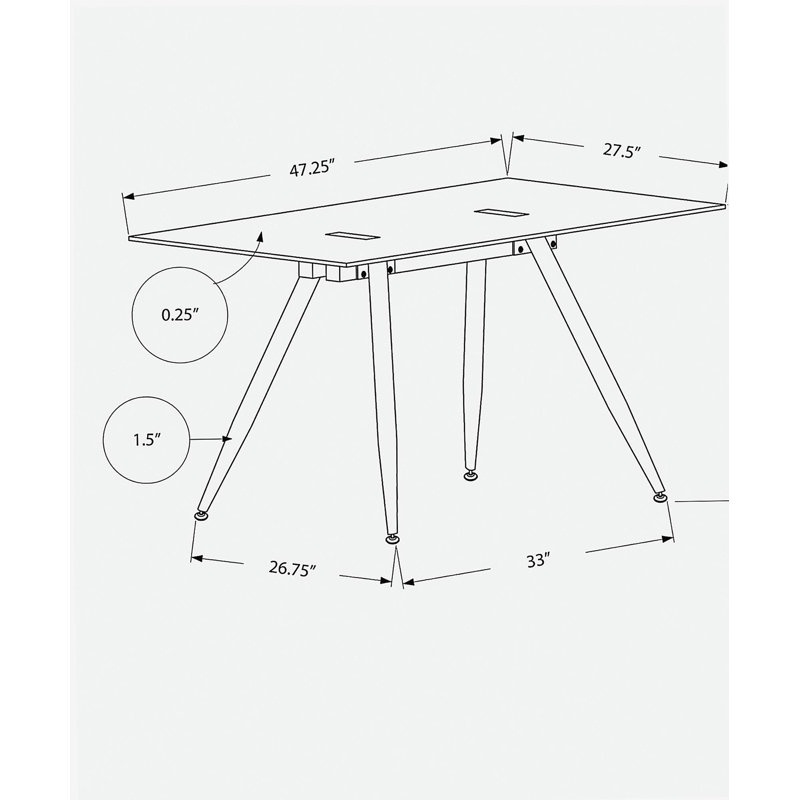 Bureau d'ordinateur, bureau personnel, ordinateur portable, l 48 po, travail, métal blanc, verre trempé, contemporain, moderne