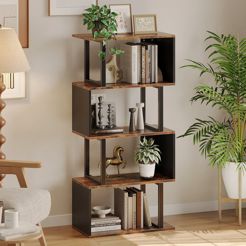 Bibliothèque à 4 niveaux avec étagère ouverte, support de rangement multifonctionnel pour le bureau à domicile et le salon