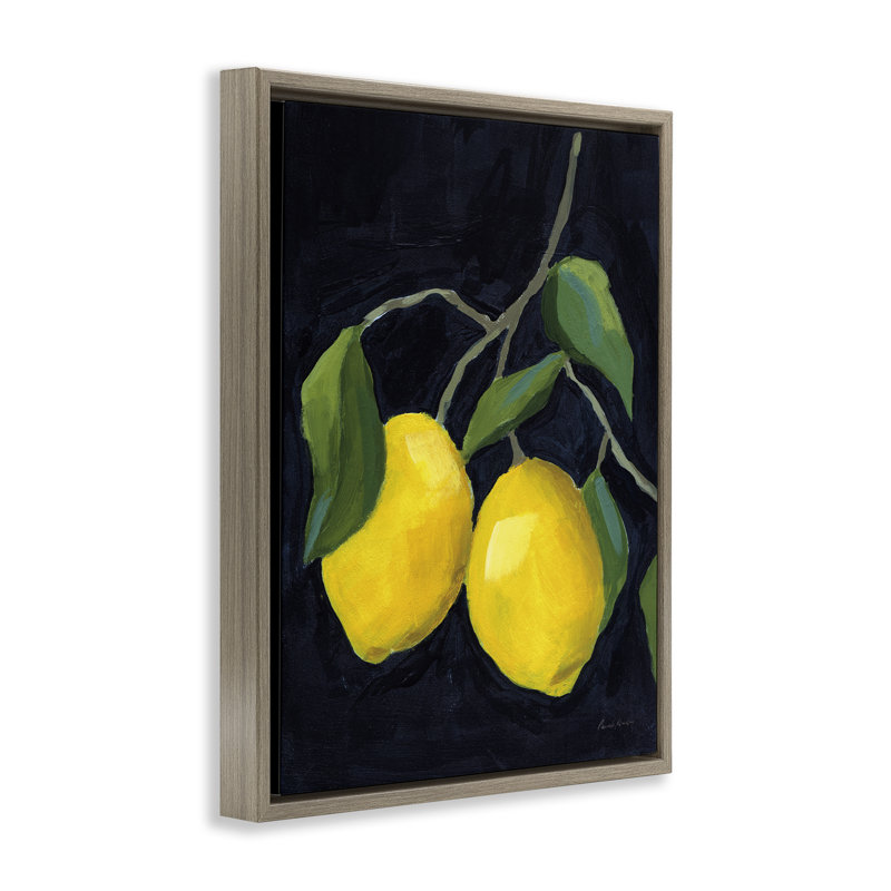 "Deux citrons luxuriants" par Pamela Munger, Encadrement brun, H 21 po x l 17 po