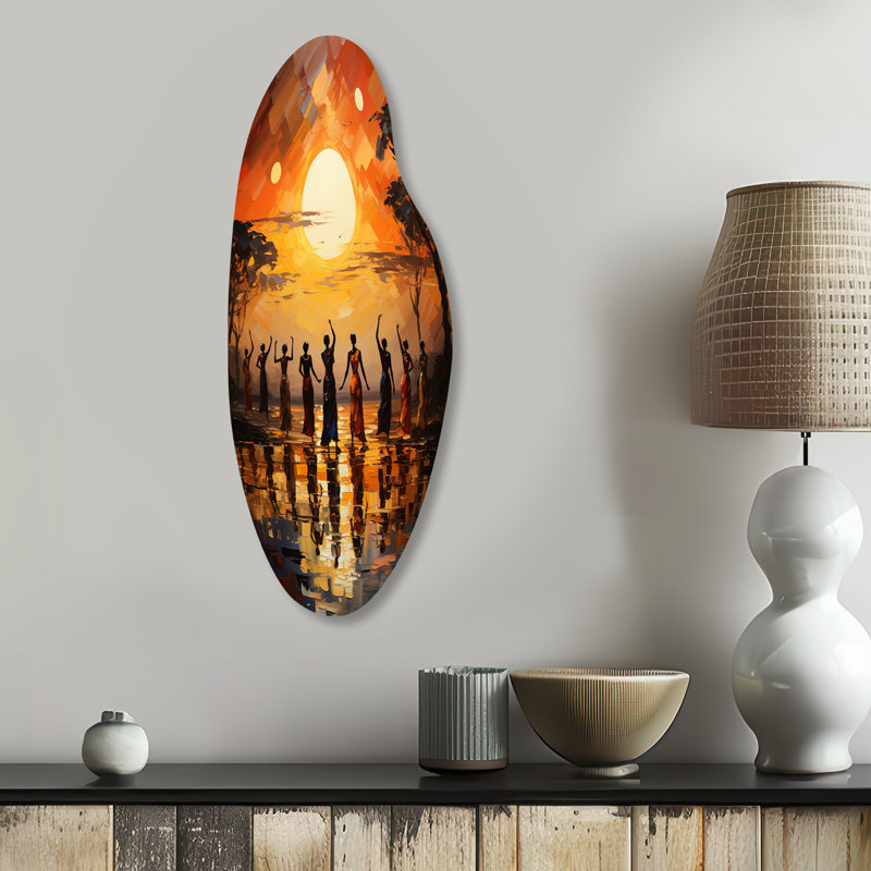 Tionnie - African Art Curved Shape Asymmetric Metal Wall Art, 30" H x 11" W