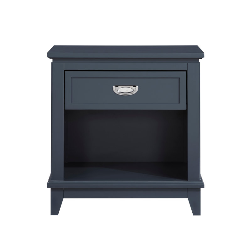 Table de chevet 1 pièce à finition bleu marine avec tiroir de rangement et tablette inférieure avec meubles de chambre à coucher de style classique (comprend seulement la table de chevet)