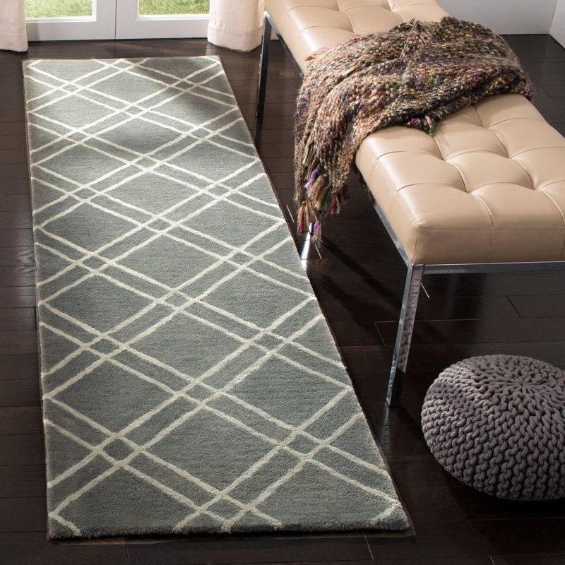 Tapis gris foncé en laine touffeté à la main Milroy, Tapis de couloir 2 pi 3 po x 10 pi