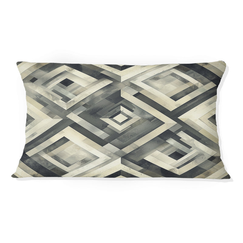 Coussin lombaire à motif floral noir et beige I