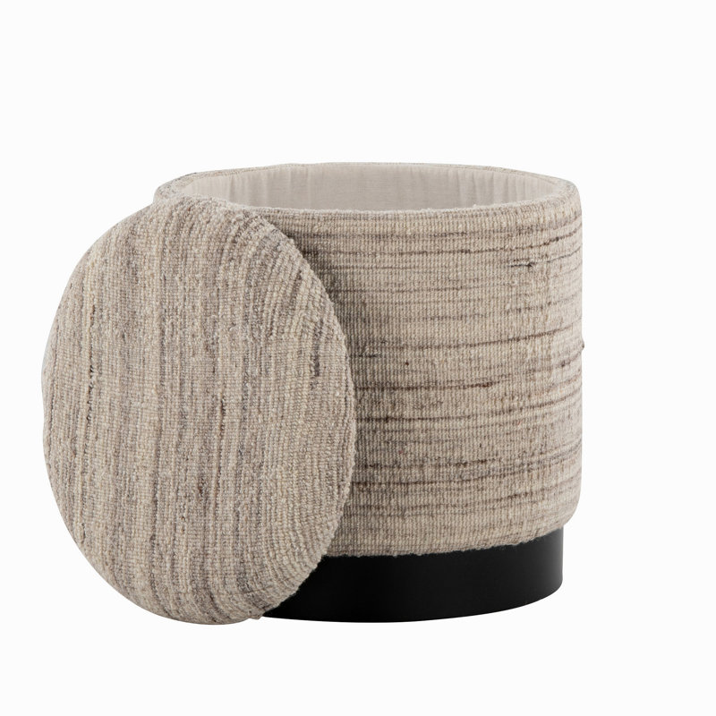 Repose-pieds de rangement 18 po en métal noir et laine crème tissée à la main