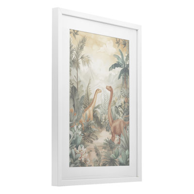 Reproduction encadrée sous verre de dinosaures discrets dans la jungle, design par Ray Powers
