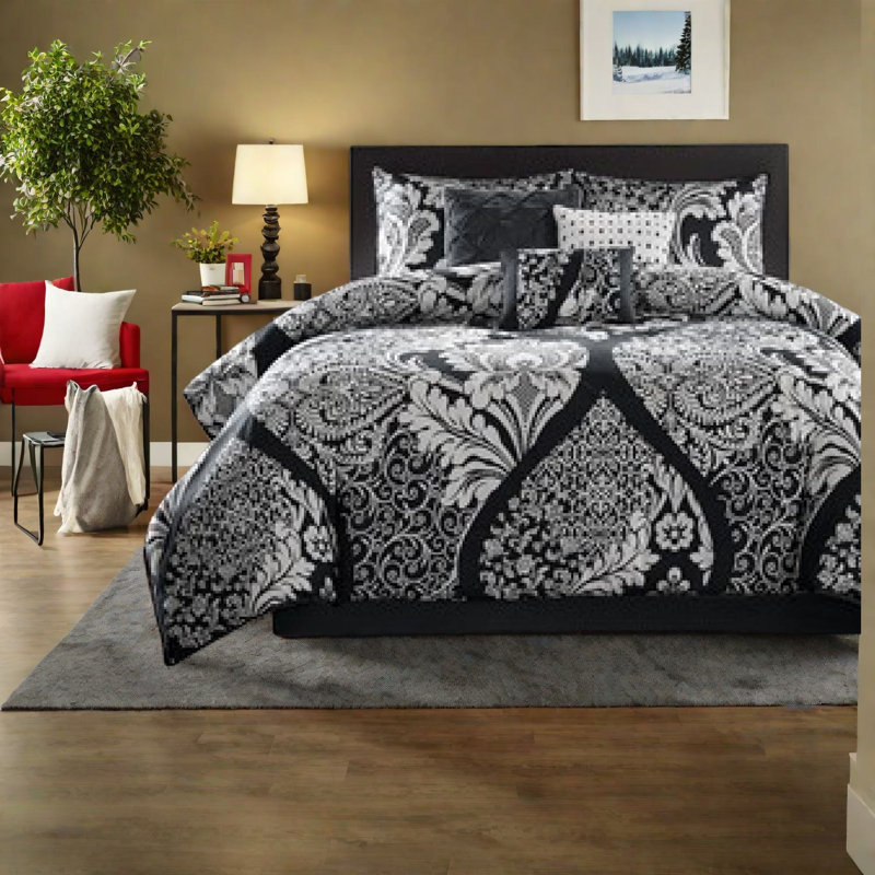 Ensemble de literie pour grand lit de qualité supérieure en satin de coton damassé, style maison moderne