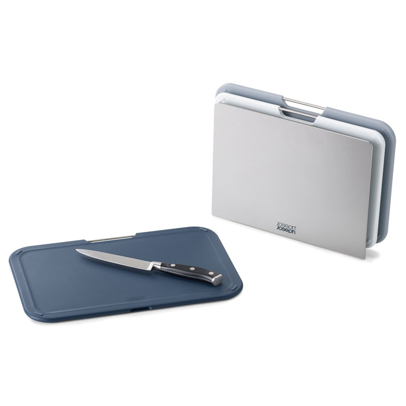 Large Gray Plastic 3-Piece Cutting Board Set with Stand