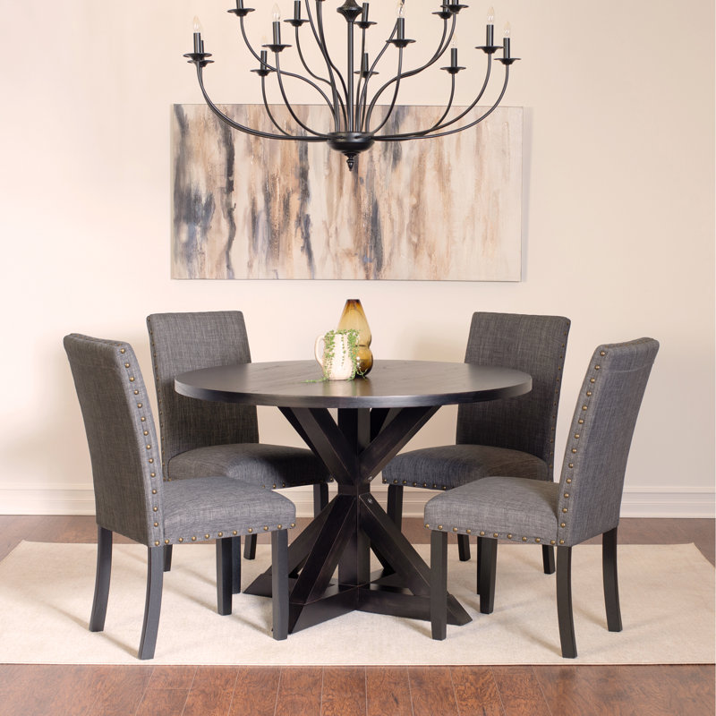 Ensemble de salle à manger 5 pièces, table à manger croisée avec 4 chaises élégantes, Gris