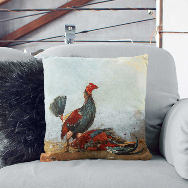 The Cock Fight Scatter Cushion, White, 55cm H x 55cm W x 20cm D