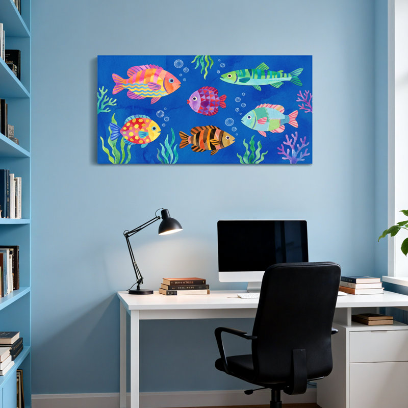 Reproduction de motif d'animaux sous l'eau, H 16 po x l 32 po