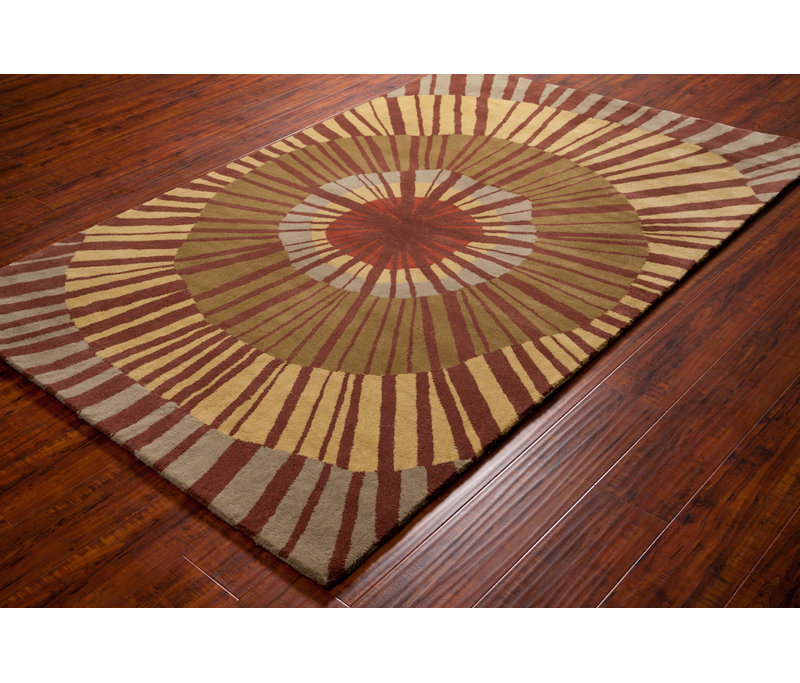 Ailey Authentic Hand-Tufted Handmade Olive, Gold, Rust, Light Blue, Brown & Beige Modern Multi-Colour Sun Design Wool Area Rug