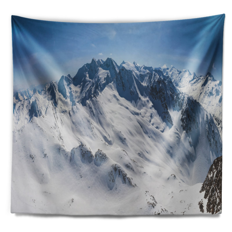 Paysage, montagnes enneigées, vue panoramique, tapisserie, H 78 po x l 92 po