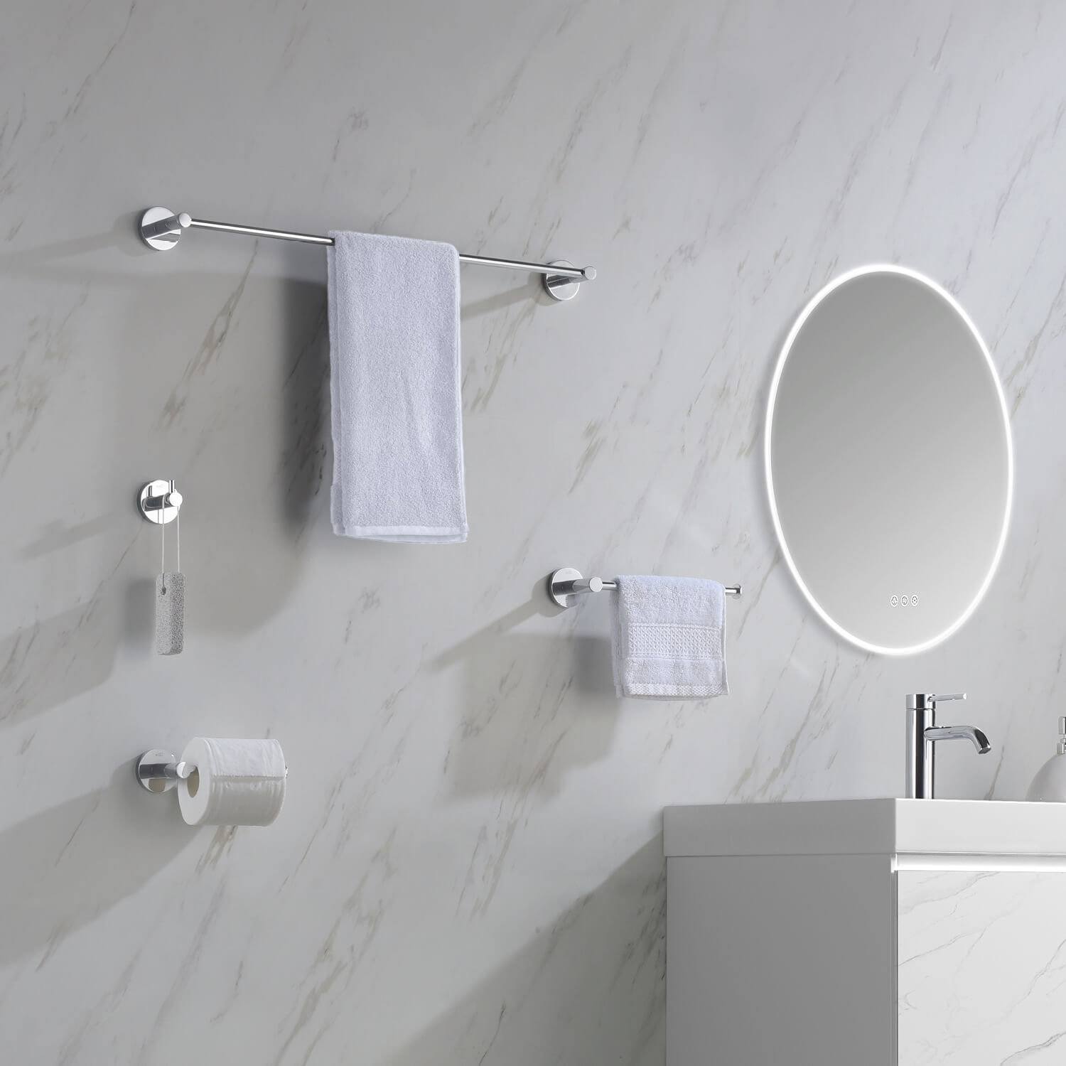 Circular 4-Piece Bathroom Hardware Set, Chrome