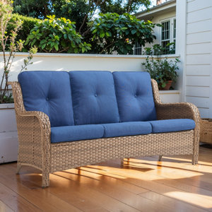 Carolina 75" Wide Outdoor Wicker Patio Sofa with Cushions