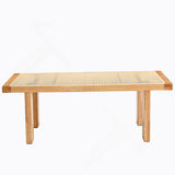 Modern and minimalist rectangular rattan tabletop with rubber wooden legs, imitation rattan woven Chinese side table