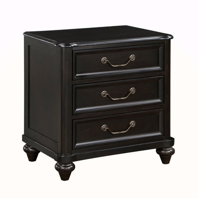 Charcoal Brown Finish Traditional Bedroom Furniture 1Pc Nightstand Of 3 Drawers Antique Handles Classic Design Bedside Table