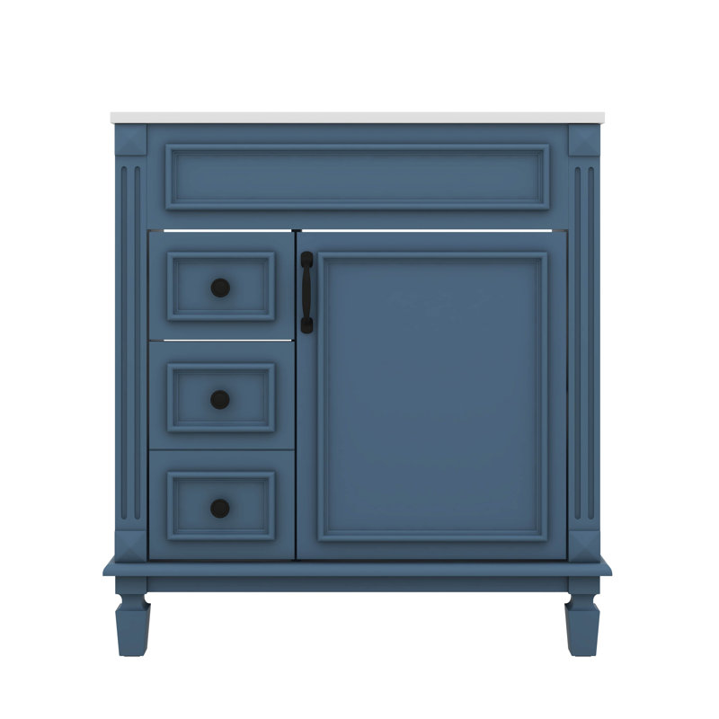 30 Inch Modern Bathroom Vanity With Sink 2 Left Hand Drawers Adjustable Shelf, Blue