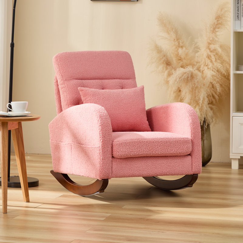 Pink Teddy Velvet Upholstered Solid Wood Rocking Chair
