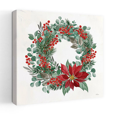 Christmas Wreath Contemporary Poinsettia Flower Winter Art