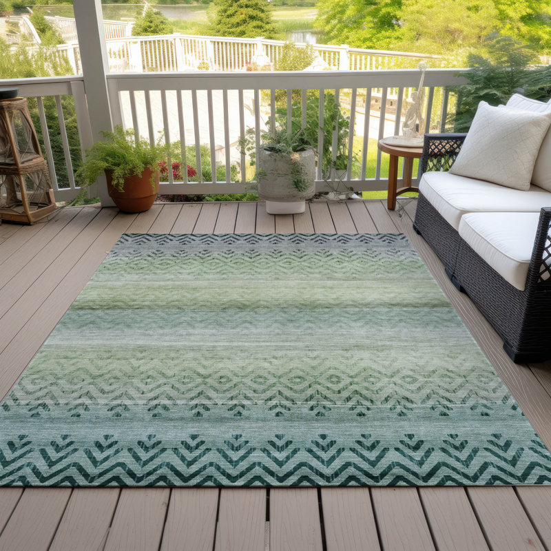 Machine Washable Indoor/Outdoor Xhevrie Teal Rug, Rectangle 10' x 14'