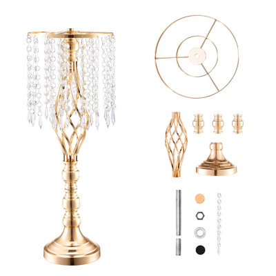 Ensemble de 2 présentoirs à fleurs en cristal de 55 cm de haut, vases centraux en métal, présentoirs à fleurs dorés pour tables de mariage, dîners, cérémonies et anniversaires.