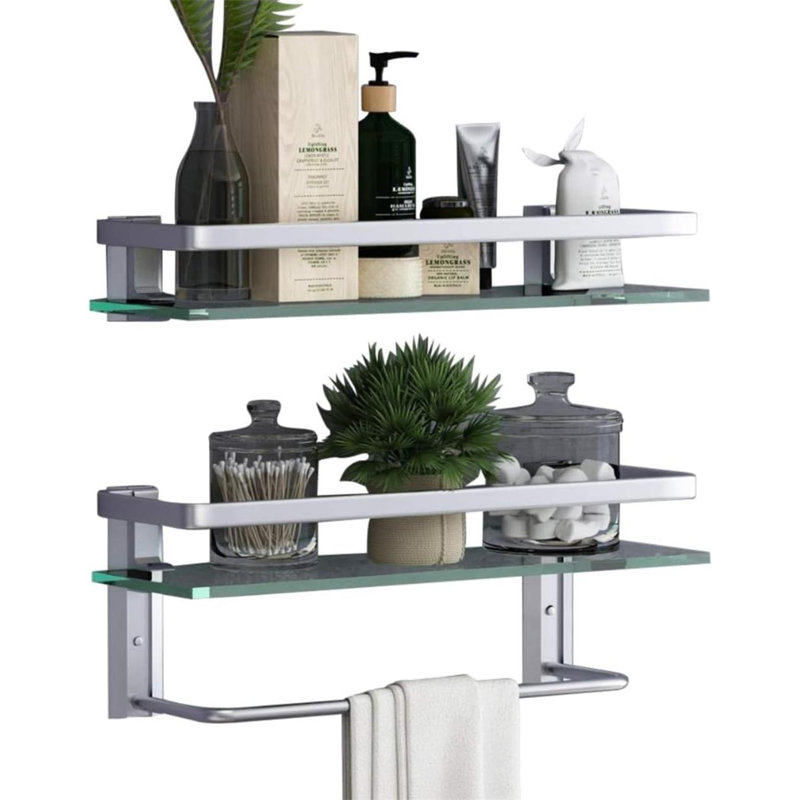 Wall mounted floating glass shelf