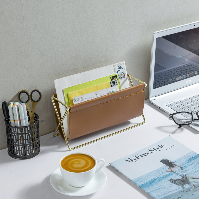 Metal Faux Leather Paper Organiser