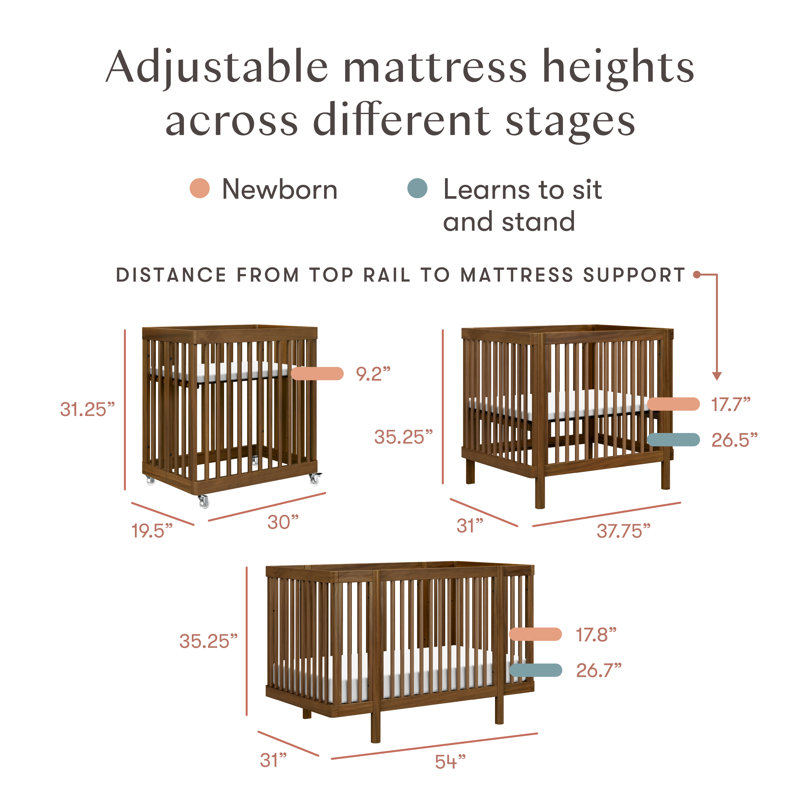 Lit de bébé convertible Pogo 8-en-1 avec toutes les étapes de conversion, Noyer naturel