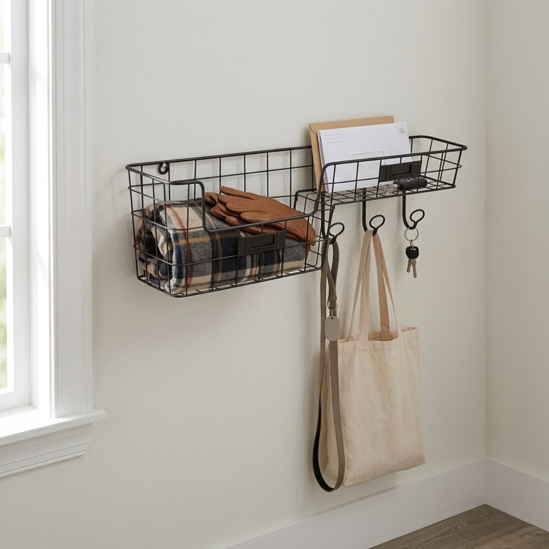 Syntra Black Metal Wall Hook & Shelf Organizer