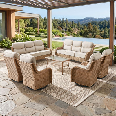 Ensemble de conversation pour canapé d'extérieur en osier pour 10 personnes avec chaises pivotantes et table basse