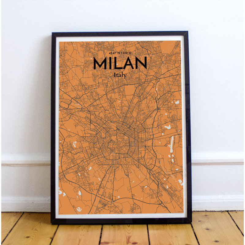 Milan City Map - No Frame Print, 91.4cm H x 61cm W x 0.13cm D