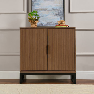 Narrow Wood Entryway Console Table With 2-Door Cabinet Storage