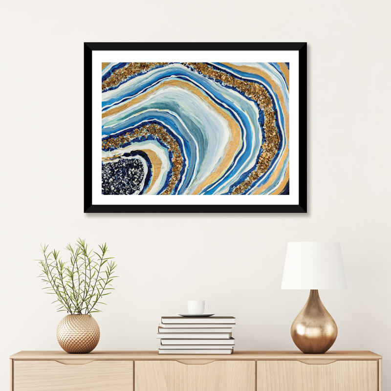 « Blue GEODE » par Nikki Chauhan, reproduction d’art, H 16 po x l 24 po x P 1 po, Papier avec cadre noir